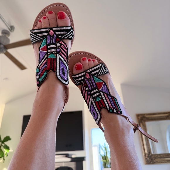 Anthropologie laidback London Rift Flat Light Brown Leather Tribal LOVE❤️ - Picture 2 of 11